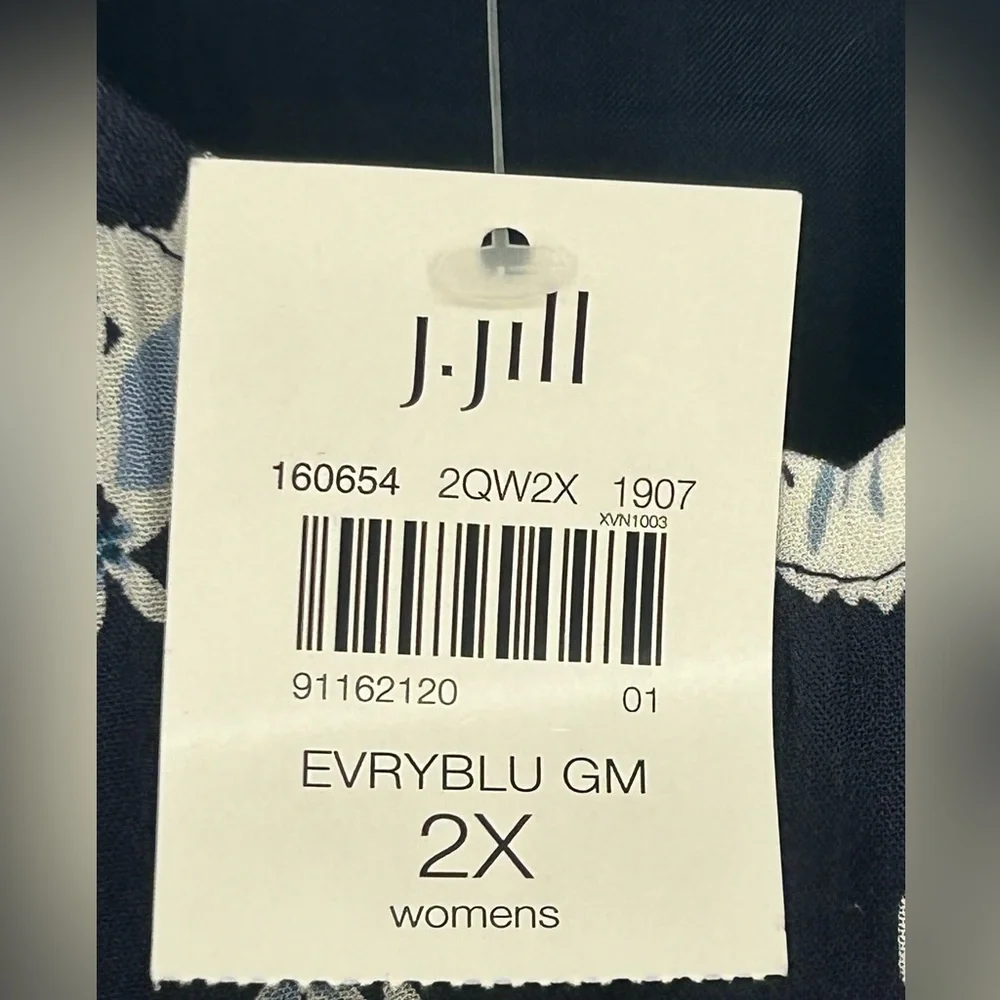 "NWT" J.Jill Navy Floral Maxi Dress Lined With Tie Waist- Size 2X - Picture 3 of 13